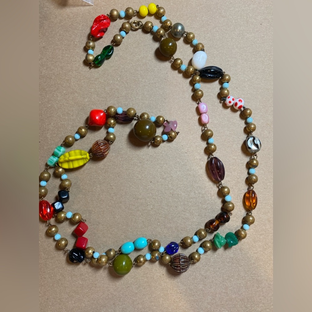 Vintage bohemian glass bead brass necklace